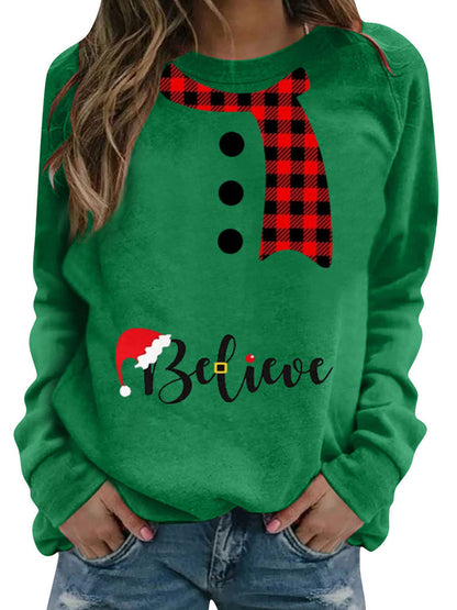 Christmas Pattern Printing Long Sleeve Crew Neck Sweater Women