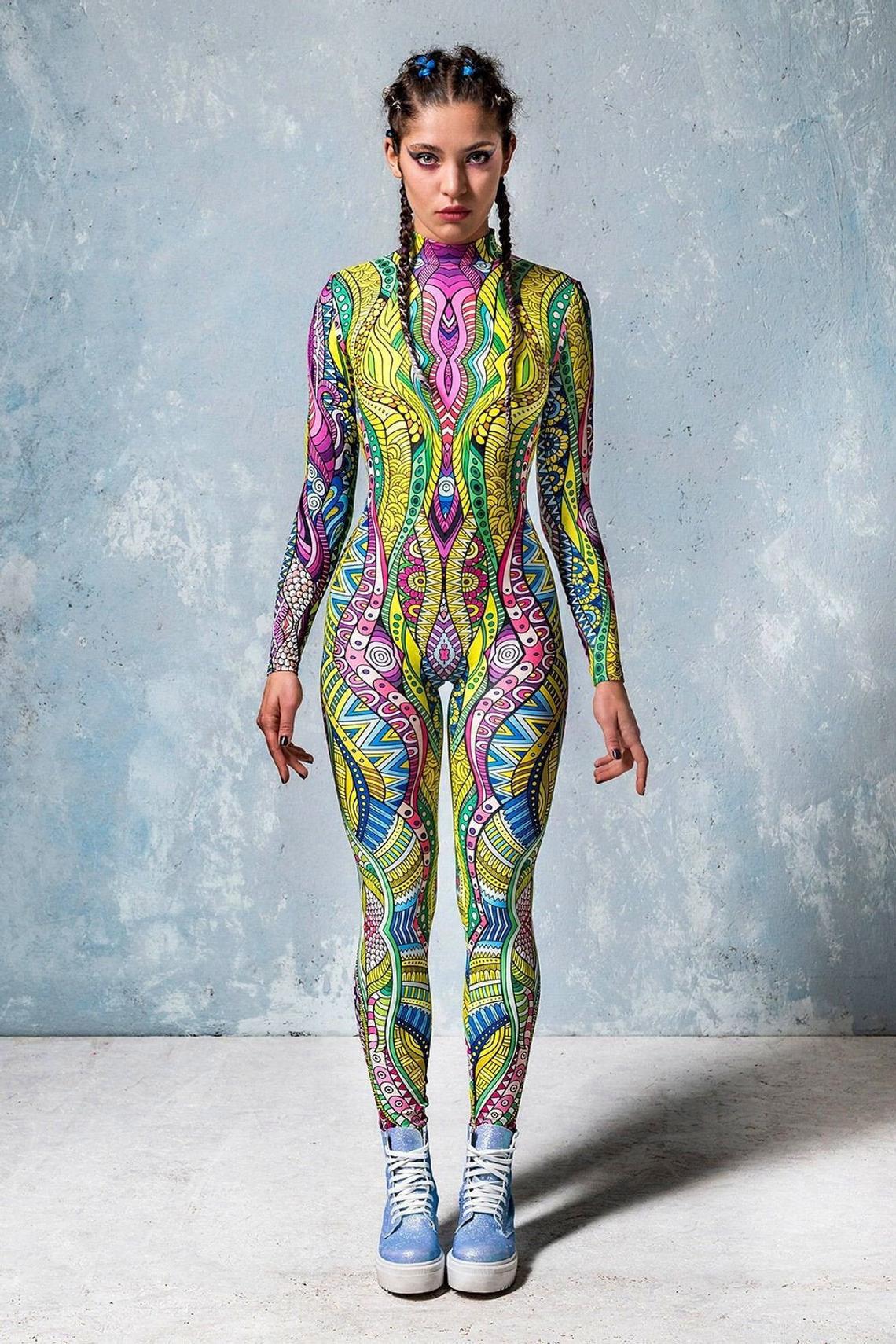 European And American One-piece Tights Painted Fashion Texture