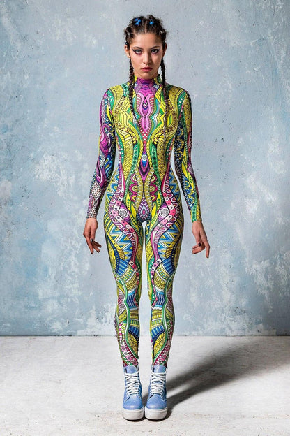 European And American One-piece Tights Painted Fashion Texture