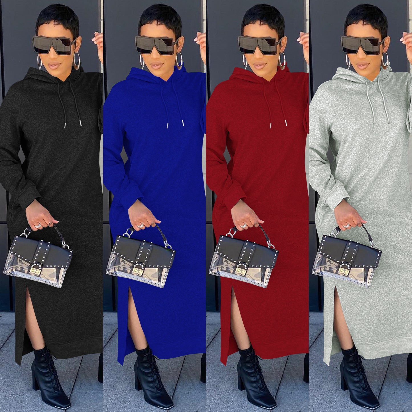 Women's Clothing Fashion Casual Solid Color Hoodie Solid Color Dress