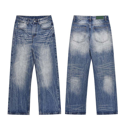 Advanced Lightning Crack Washed Distressed Design Jeans For Men