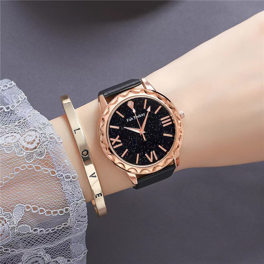 Glitter Face Simple Fashion All-match Belt Women's Watch Gift Box Suit Quartz Wrist Watch