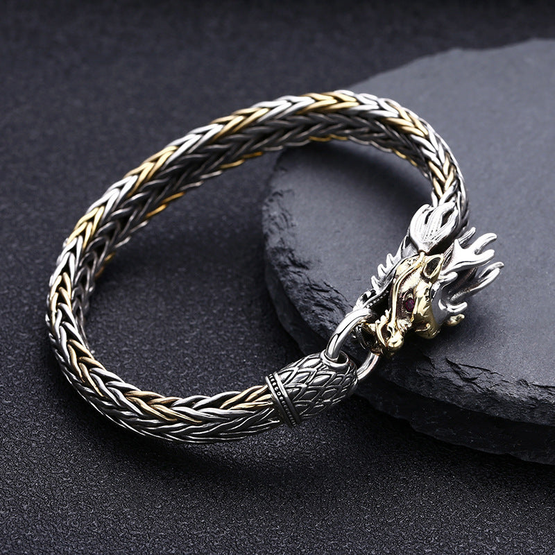 925 Sterling Silver Handmade Faucet Woven Bracelet Thick Type