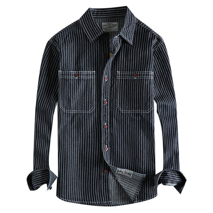 Back Embroidered Heavy Woven Long-sleeved Shirt