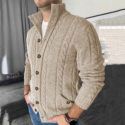 Solid Color Twisted Sweater Long Sleeve Stand Collar Sweater