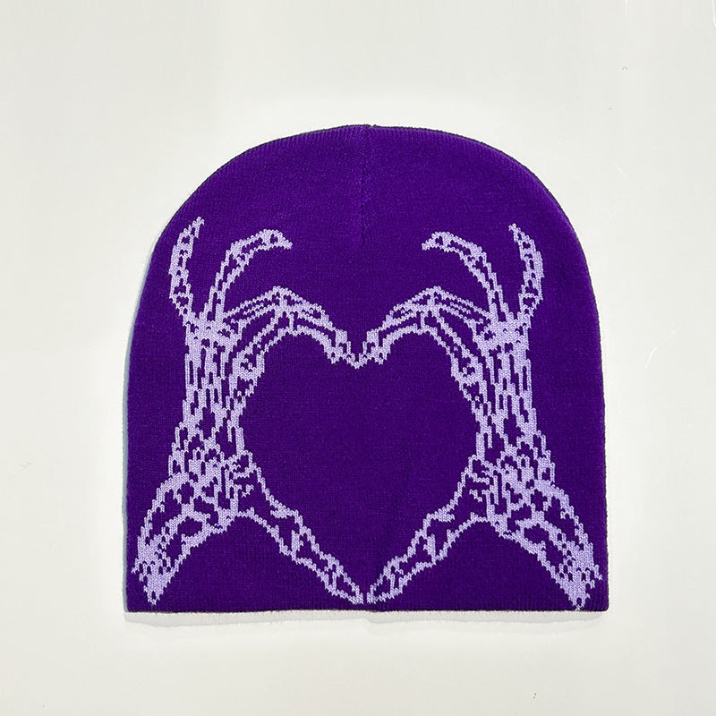 Heart-shaped Skull Hand-held Flower Knitted Wool Hat