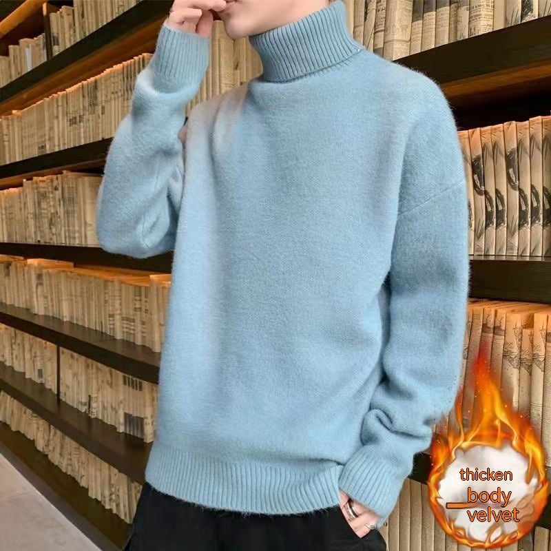 Turtleneck Sweater For Men Loose Velvet Thickened