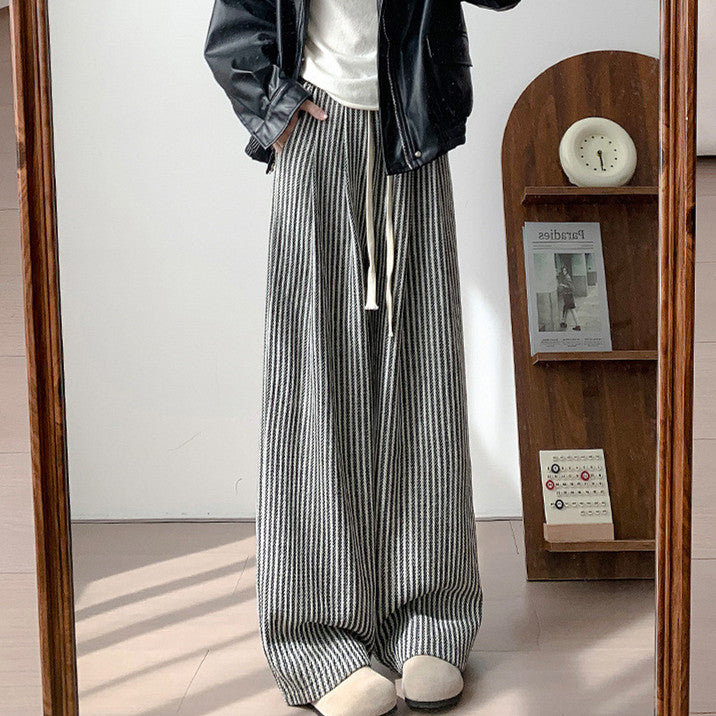 Women's Autumn And Winter High Waist Casual Retro Woolen Wide-leg Pants