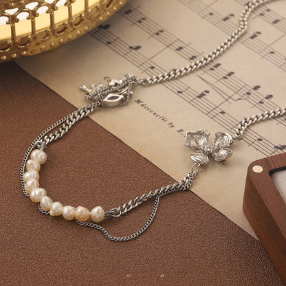 Korean Style Ins Style Natural Pearl Flower Double-layer Necklace