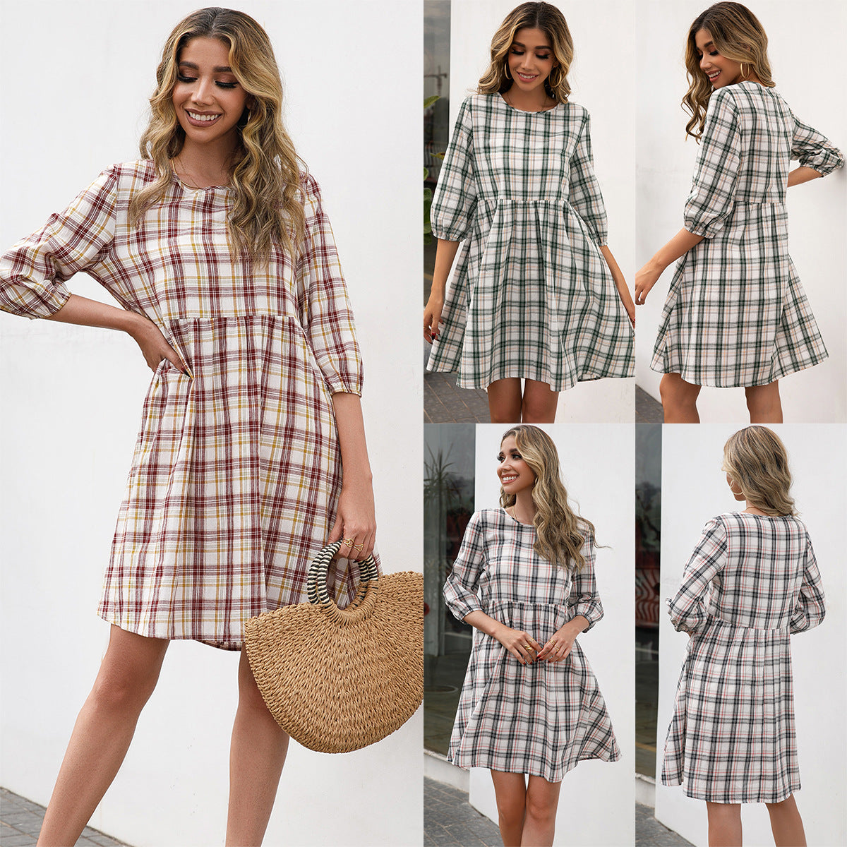 Loose Casual Pullover Plaid Dress Women