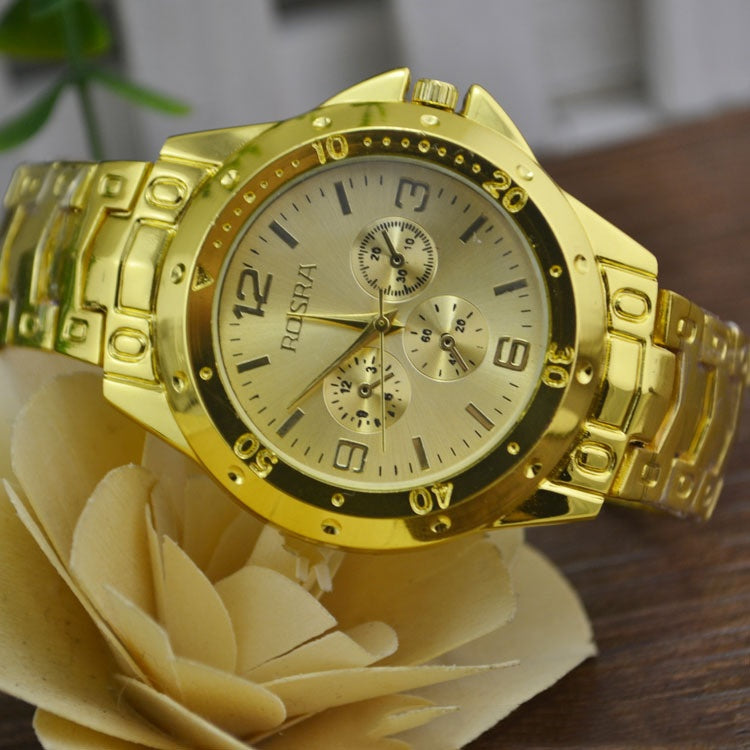 Steel Strap Quartz Roman Dial Gold Watch