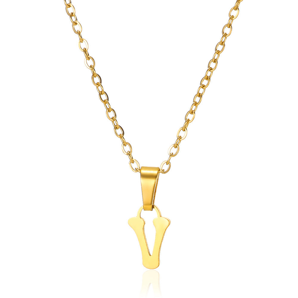 Simple 18K Gold Plating Stainless Steel Small Letter Necklace For Women