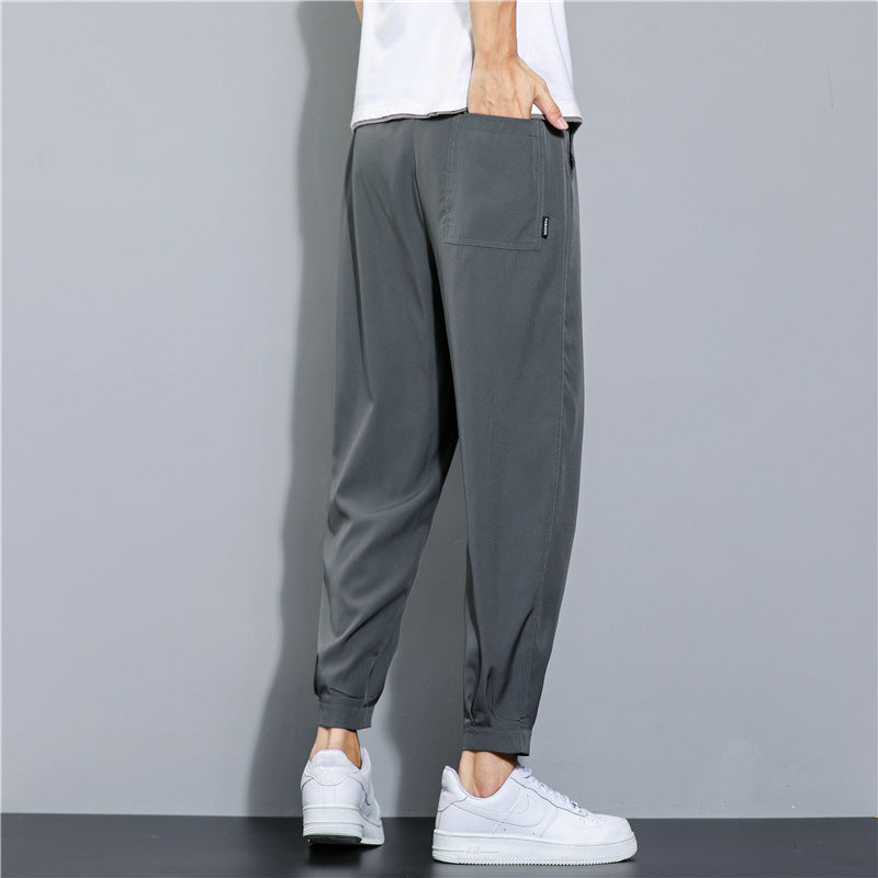 Ice Silk Leisure Draping Student Sports Straight Cropped Pants