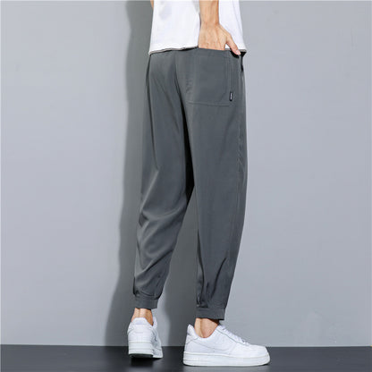 Ice Silk Leisure Draping Student Sports Straight Cropped Pants