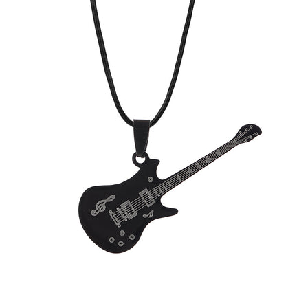 Gothic 2-layer Titanium Steel Guitar Necklace Men's Musical