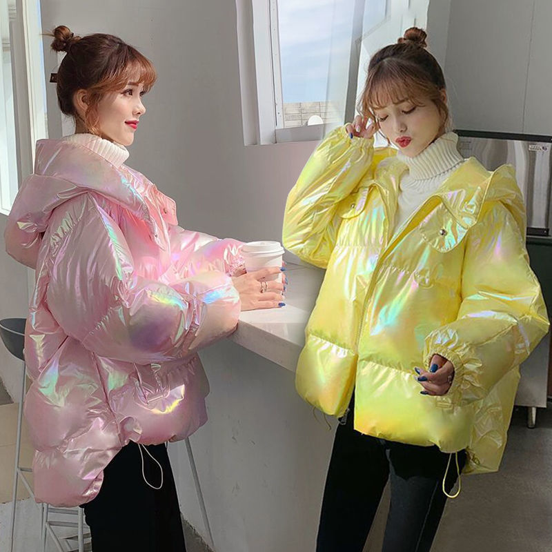 Colorful Wash-free Glossy Down Cotton-padded Jacket Women's Short Baggy Coat