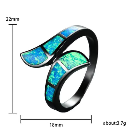 Black Gold Blue Arc Opal European And American Style Exaggerated And Personalized Ring