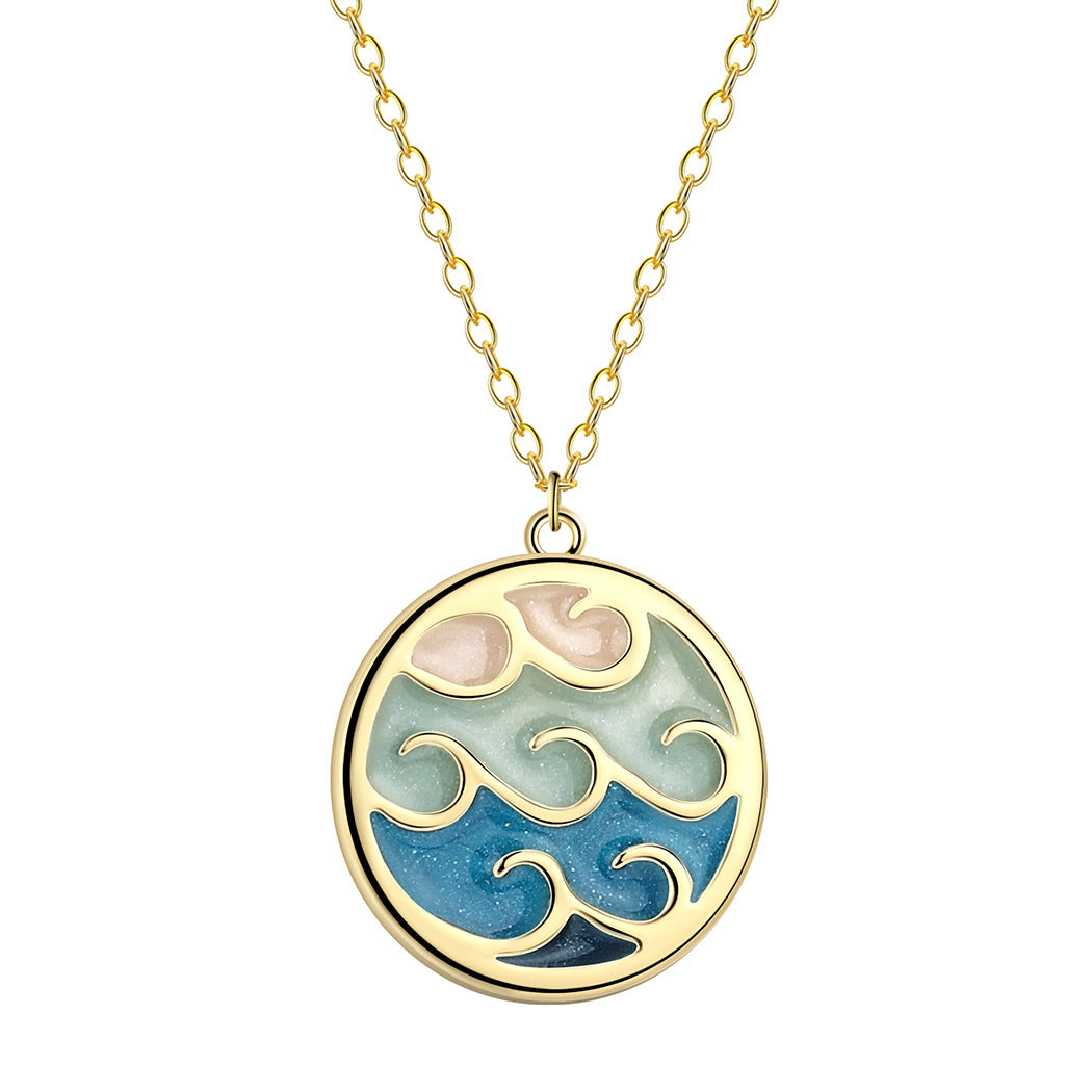 Fashionable Wave Sea Pendant Simple Trendy Stainless Steel Necklace