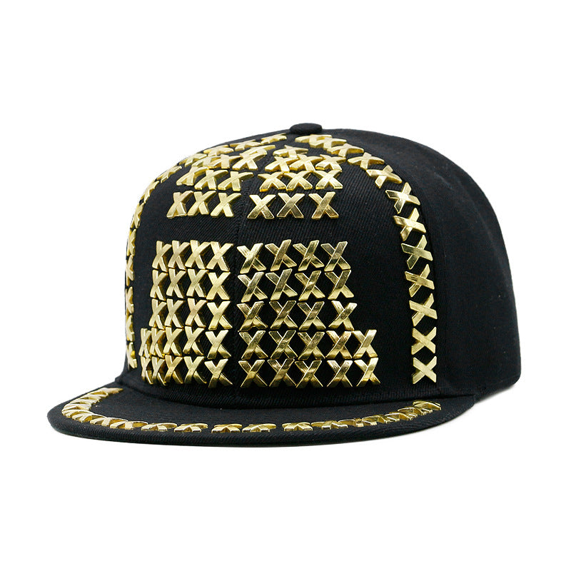 Punk Hip Hop Metal Rivet Flat Brim Baseball Cap