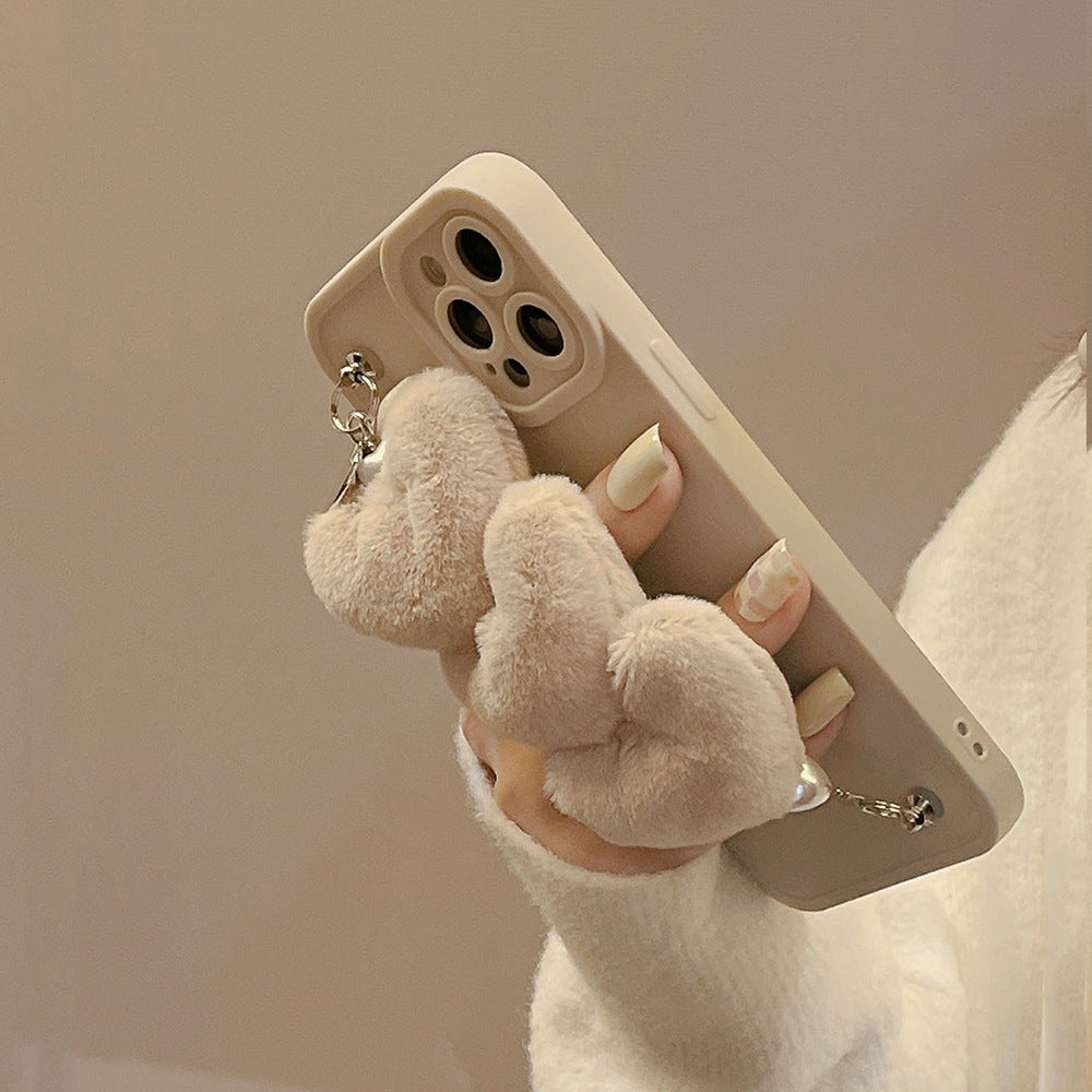 Plush Heart Wristband Silicone Phone Case