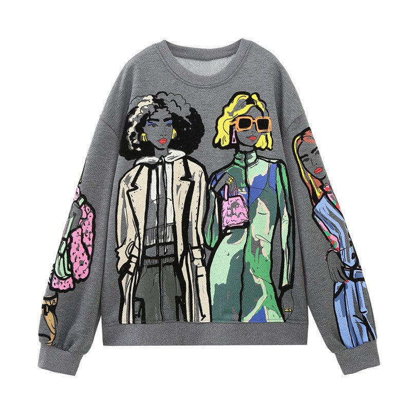 All-matching Pullover Lazy Style Top Girls' Printed Sweater