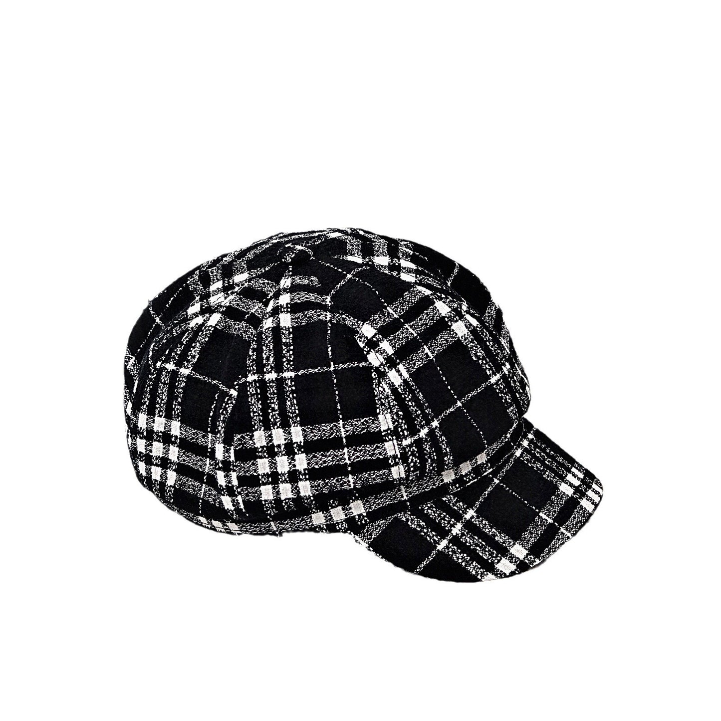 Autumn And Winter Leisure Peaked Cap British Black And White Plaid Octagonal Hat