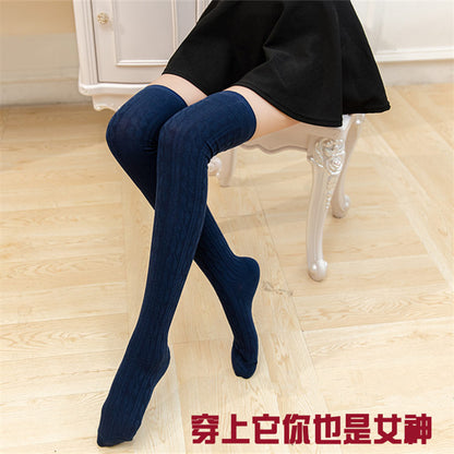 College Style Slim And Tall Looking Over The Knee Women Twist Long Cotton Socks