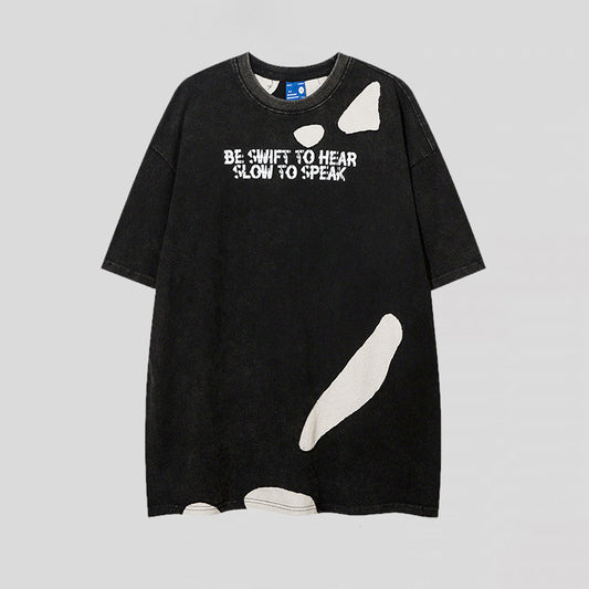 High Street Letter Printing Ripped T-shirt Distressed