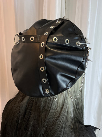 Pu Leather Punk Chain Studded Beret