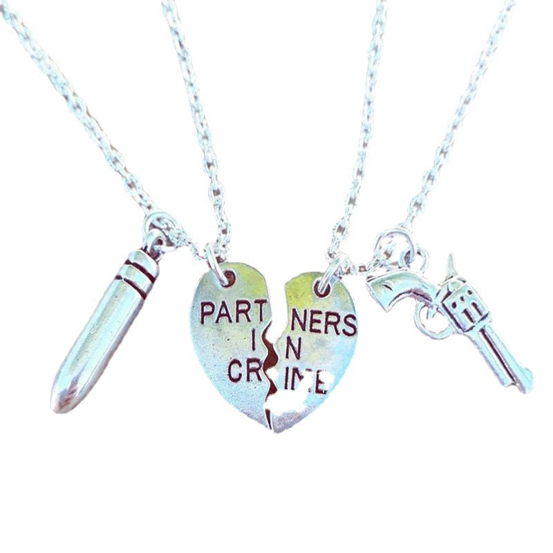 Heart-shaped Partners In Crime Bullet Pistol Crime Partner Necklace