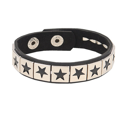 Artificial Leather Vintage Punk Style Single Row Hollow Stars Leather Bracelet