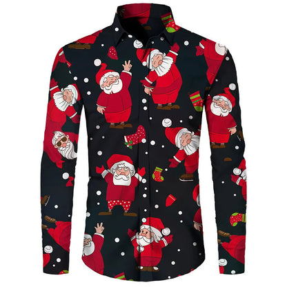 New Hawaiian Santa Claus Theme Digital 3D Printing Shirt Men Casual Retro Loose Plus Size Men's Clothing