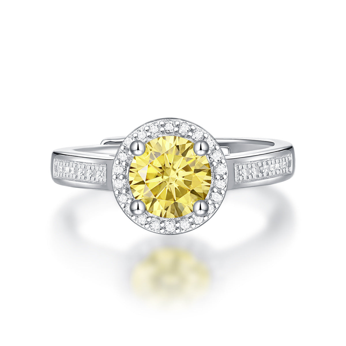 Silver S925 Yellow For Women Moissanite Ring Adjustable Mouth