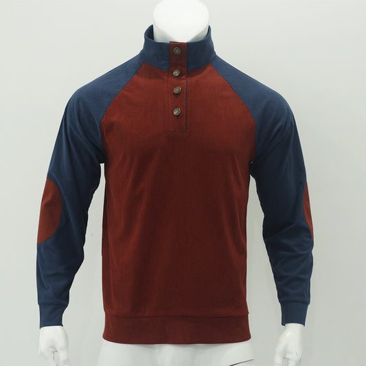 Loose Corduroy Color Matching Sports Sweater