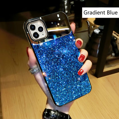 European And American Punk Gradient Rhinestone Makeup Mirror Phone Case