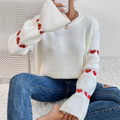 Pullover Loose Heart Jacquard Sweater For Women