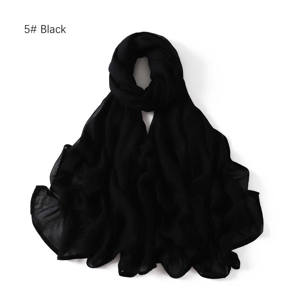 Solid Color Wide-brimmed Cotton And Linen Monochrome Scarf Veil