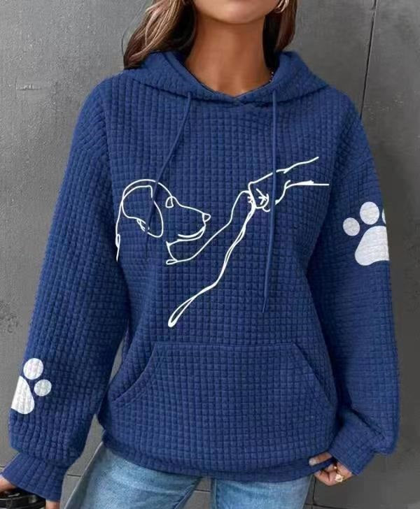 Waffle Hoodie Winter New Hooded Dog Printed Sweater Women