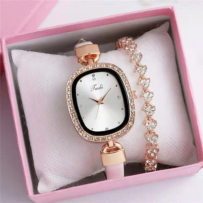 Women's Watch Bracelet Suit Two-piece Women's Quartz Watch Diamond Rhinestone Thin Belt Fashion Watch