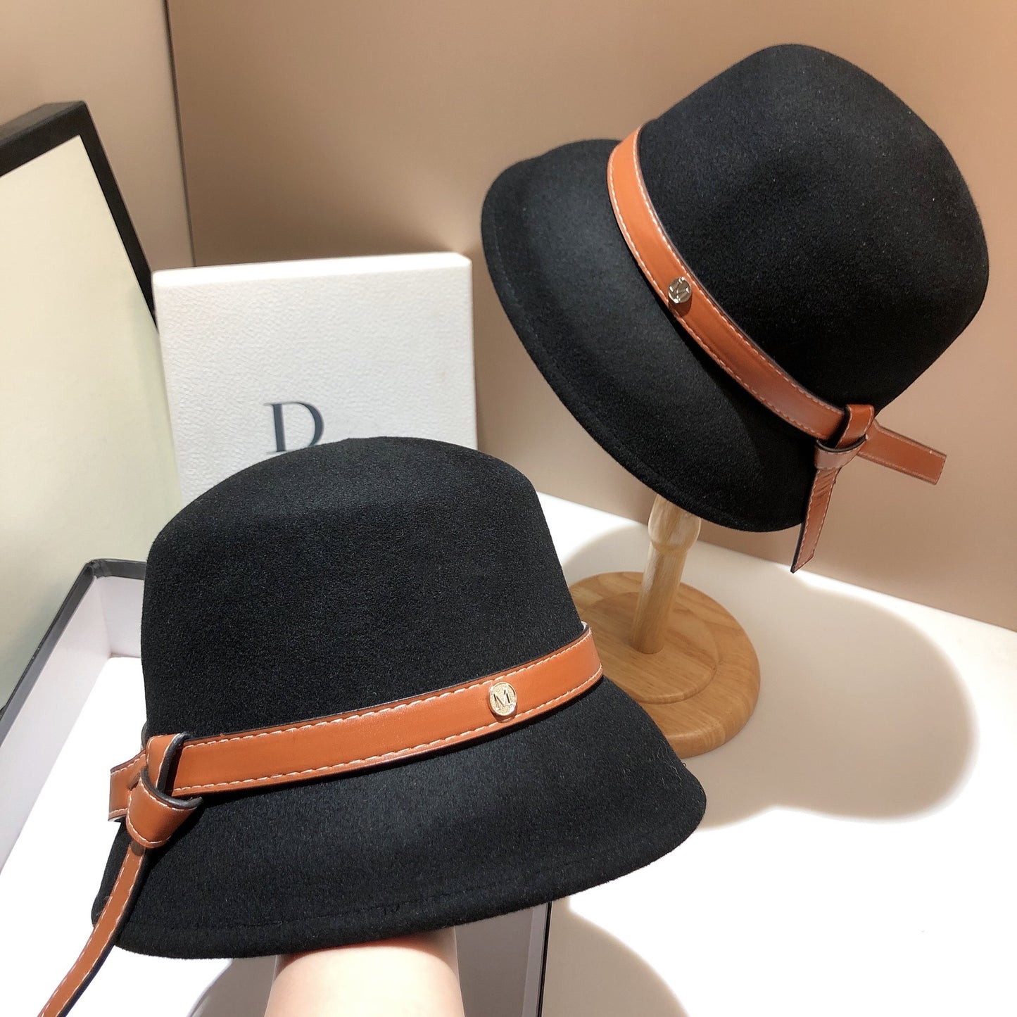 Wool Extra Thick Belt Asymmetric Woolen Hat