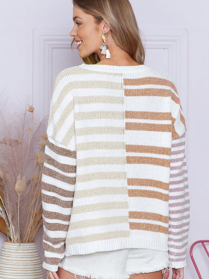 Simple Versatile Striped Printed Sweater For Women