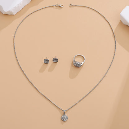 Engagement Ring, Stud Earrings, Necklace Three-piece Wedding Set