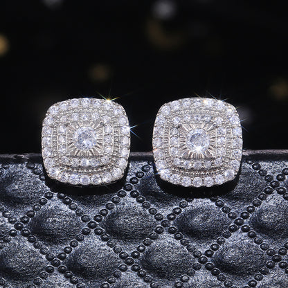 Women's Retro Square Fashion Elegant Micro Inlaid White Zircon Stud Earrings