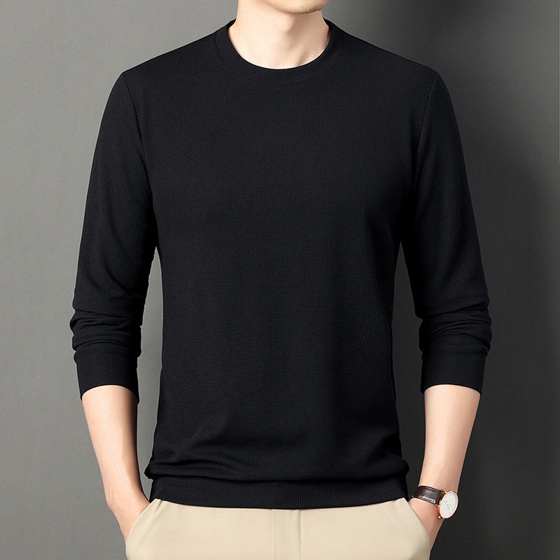 Autumn Thin Round Neck Long Sleeve T-shirt Solid Color Men's Top