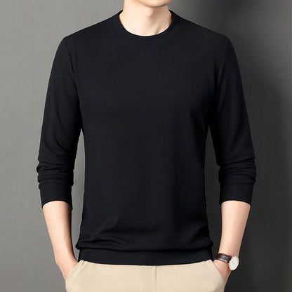 Autumn Thin Round Neck Long Sleeve T-shirt Solid Color Men's Top