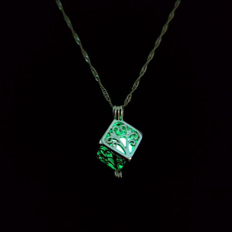 Hip Hop Hollow Out Lucky Tree Light-emitting Pendant New Cube Noctilucent Necklace