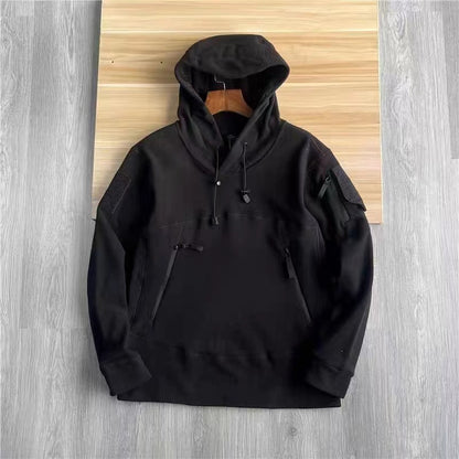 American-style Zipper Pocket Tactical Fleece Sweater Men's Hooded Thickened Thermal