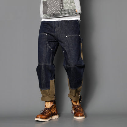 Loose All-match Trendy Multi-pocket Stitching Design Straight American Jeans