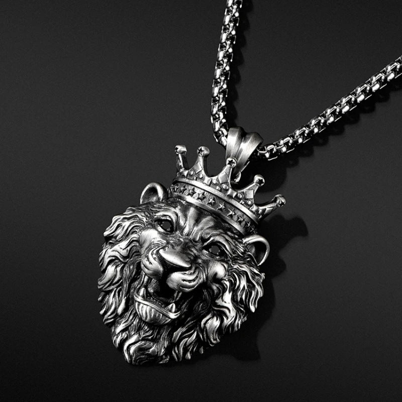 Crown Lion's Head Pendant Necklace