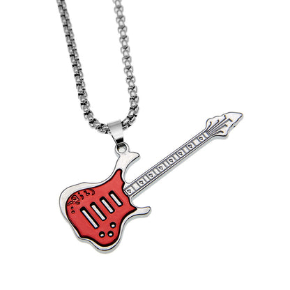 Gothic 2-layer Titanium Steel Guitar Necklace Men's Musical